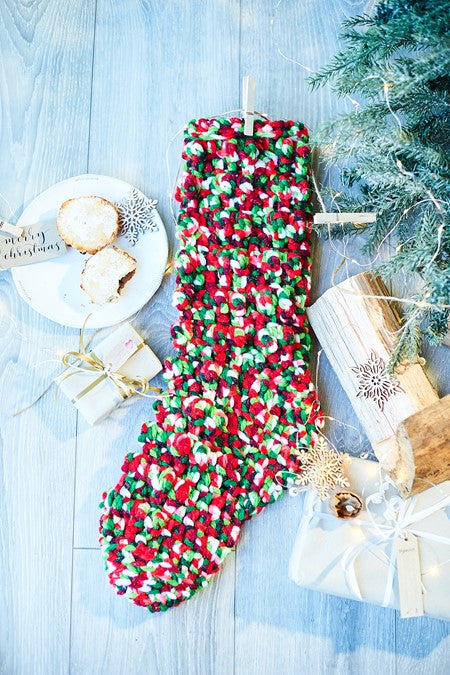 Crocheted Christmas Tree Skirt and Stocking in Stylecraft Winter Magic XL 10030