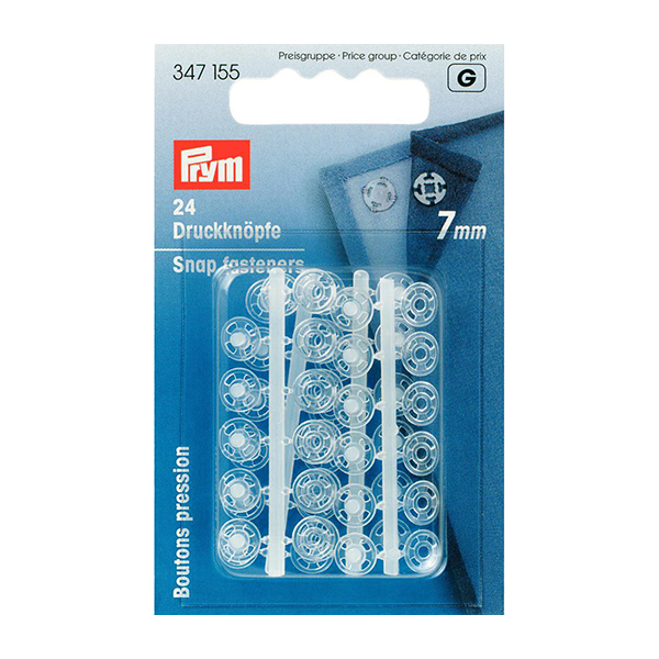 Prym Sew-on Snap Fasteners 7mm: Transparent