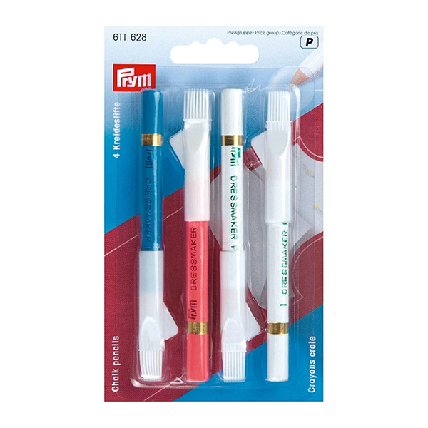 Prym Chalk Pencils and Brush: Blue, Pink and White