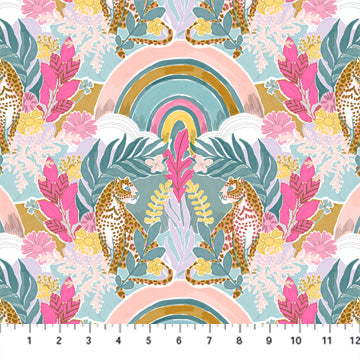 Dreamscape by Josephine Kimberling for Figo Fabrics: Leopard Daydream - Teal Multi (90563-62)
