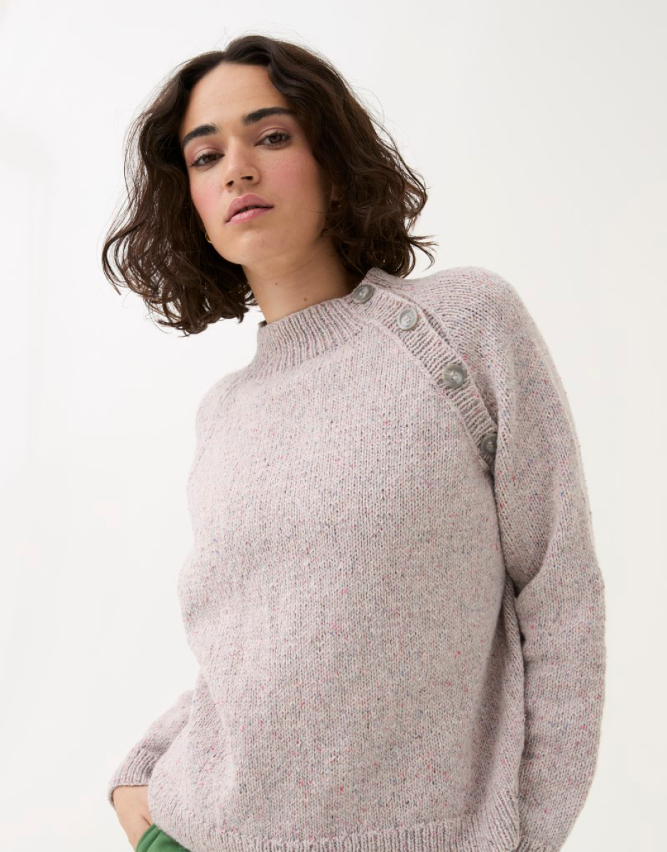 Buttoned Raglan Sweater in Sirdar Loveful 100% Recycled Tweed Blend DK 10781 (printed pattern)