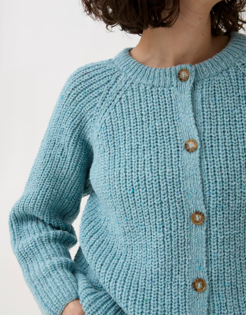 Round Neck Rib Cardigan in Sirdar Loveful 100% Recycled Tweed Blend DK 10780 (printed pattern)