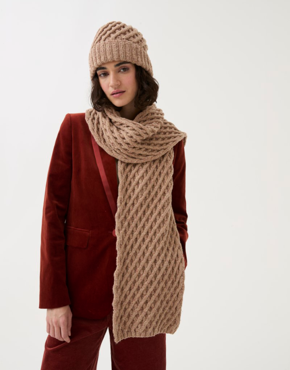 Lattice Scarf and Hat in Sirdar Loveful 100% Recycled Tweed Blend DK 10787 (printed pattern)