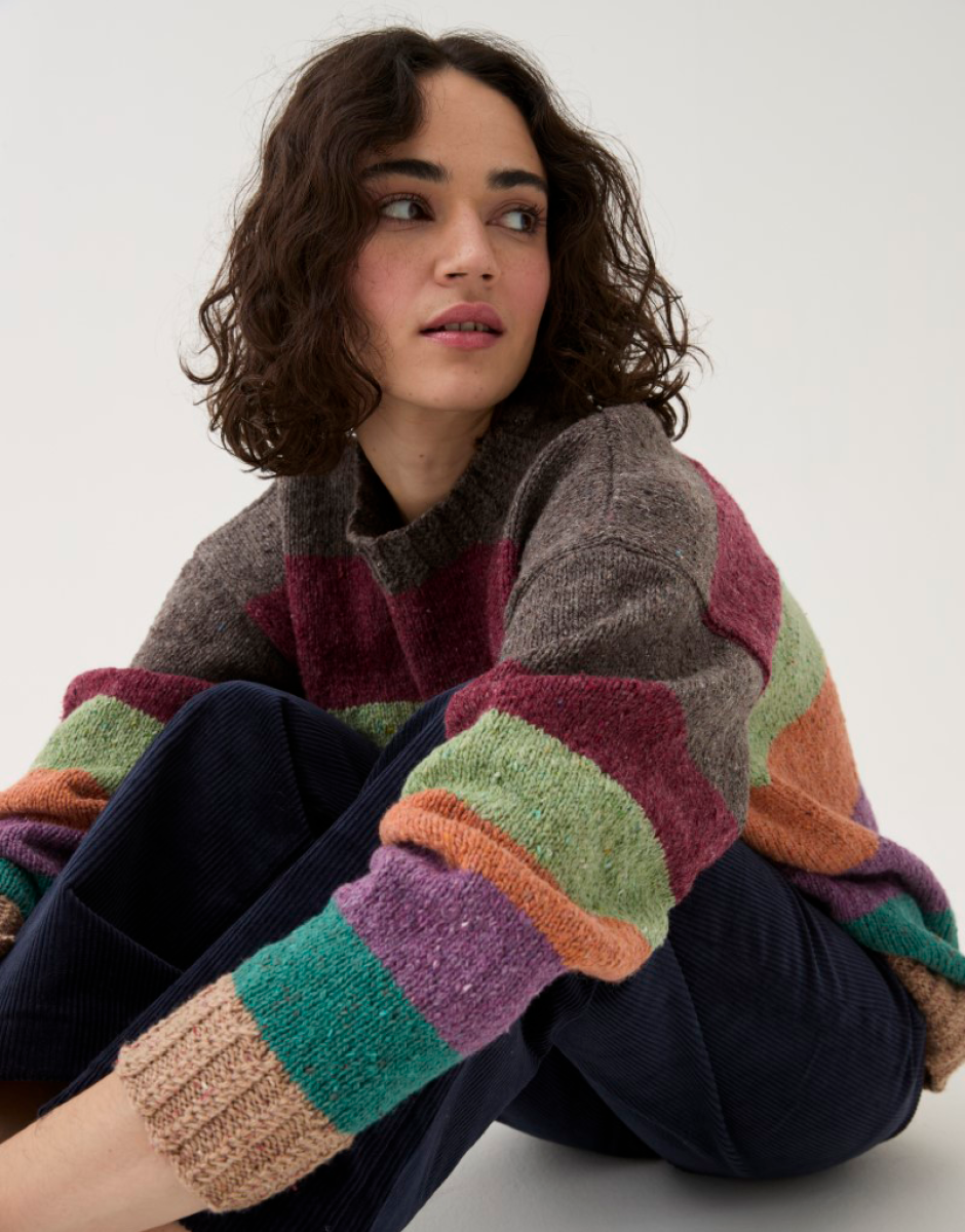 Timeless Striped Sweater in Sirdar Loveful 100% Recycled Tweed Blend DK 10778 (printed pattern)