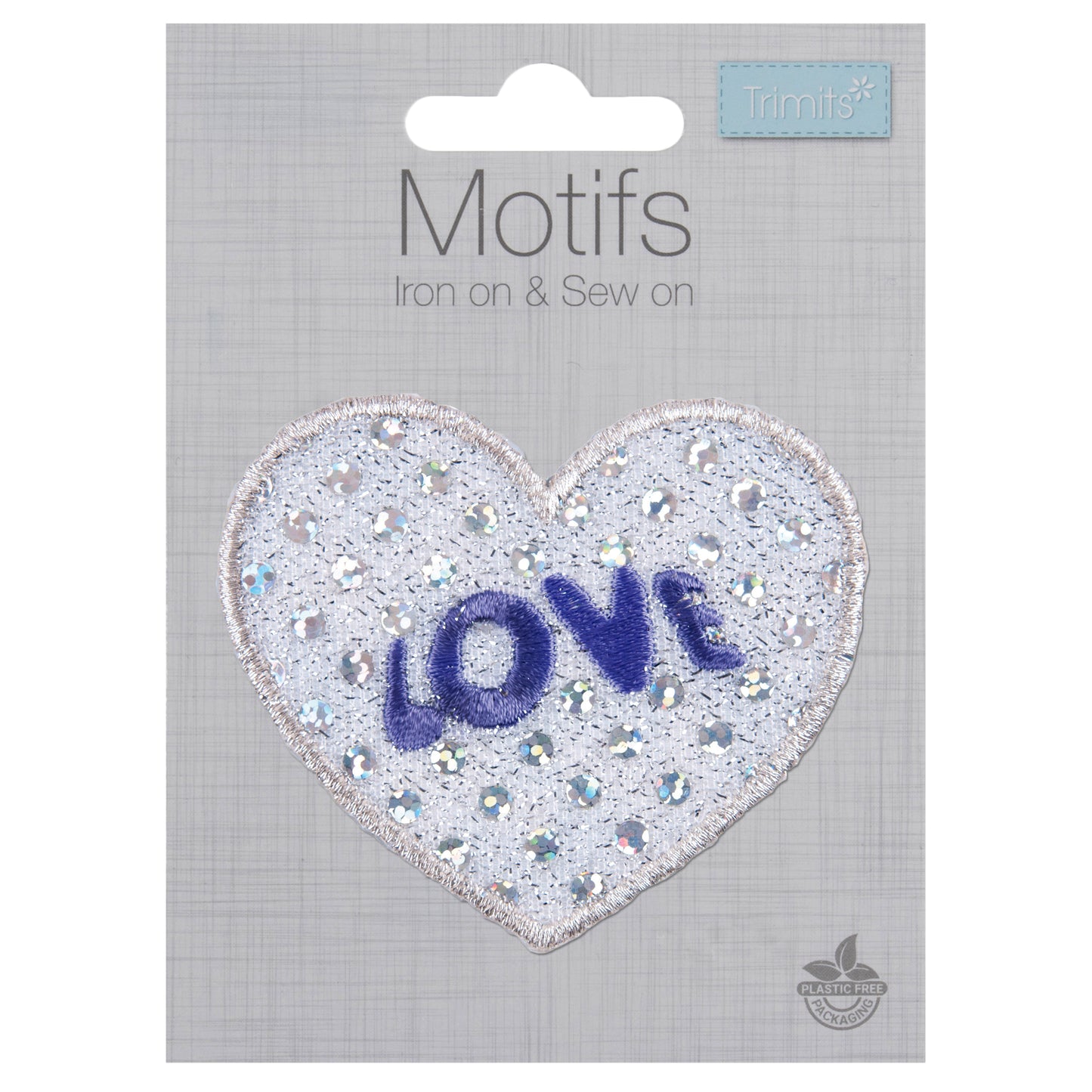 Trimits Sequined Silver Love Heart Iron-on/Sew-on Motif