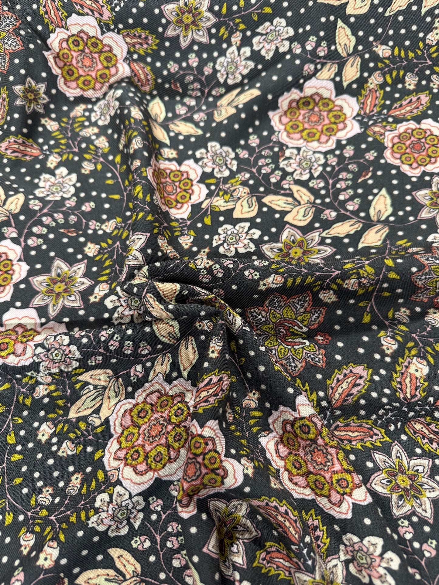 Dark Brown/Green Floral Ananda Viscose Twill