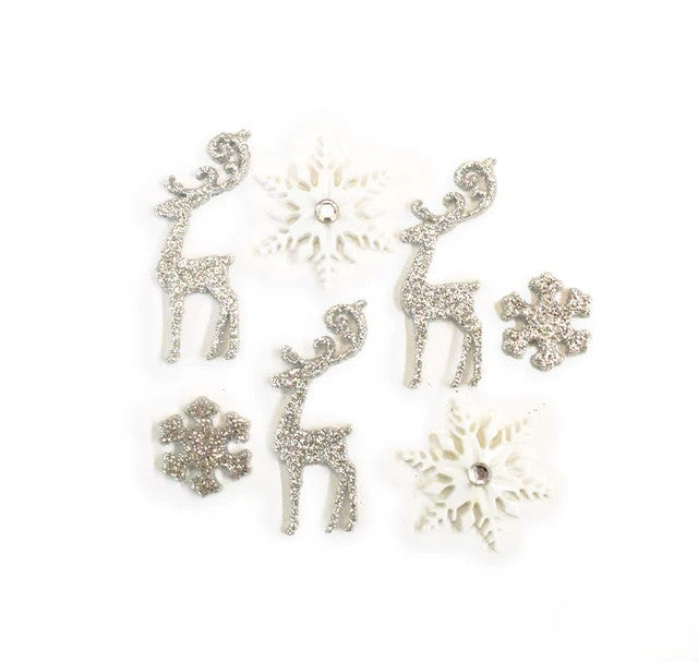 Dress It Up Buttons: Ice and Snow Glitter Reindeers
