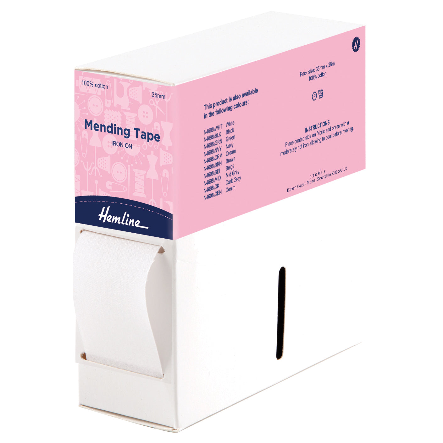 Hemline Iron-on Mending Tape 35mm: White