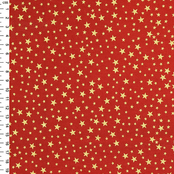 Christmas Cotton Print from Rose & Hubble: Red/Gold Metallic Stars