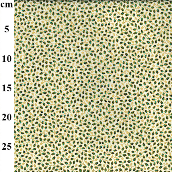 Christmas Cotton Print from Rose & Hubble: Cream/Green Gold Metallic Foliage