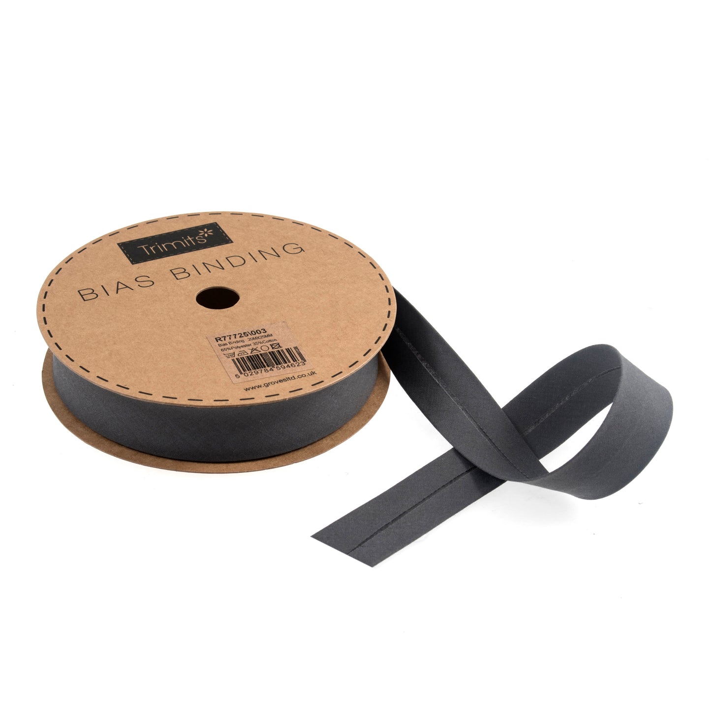 Polycotton Bias Binding 25mm: Silver Grey