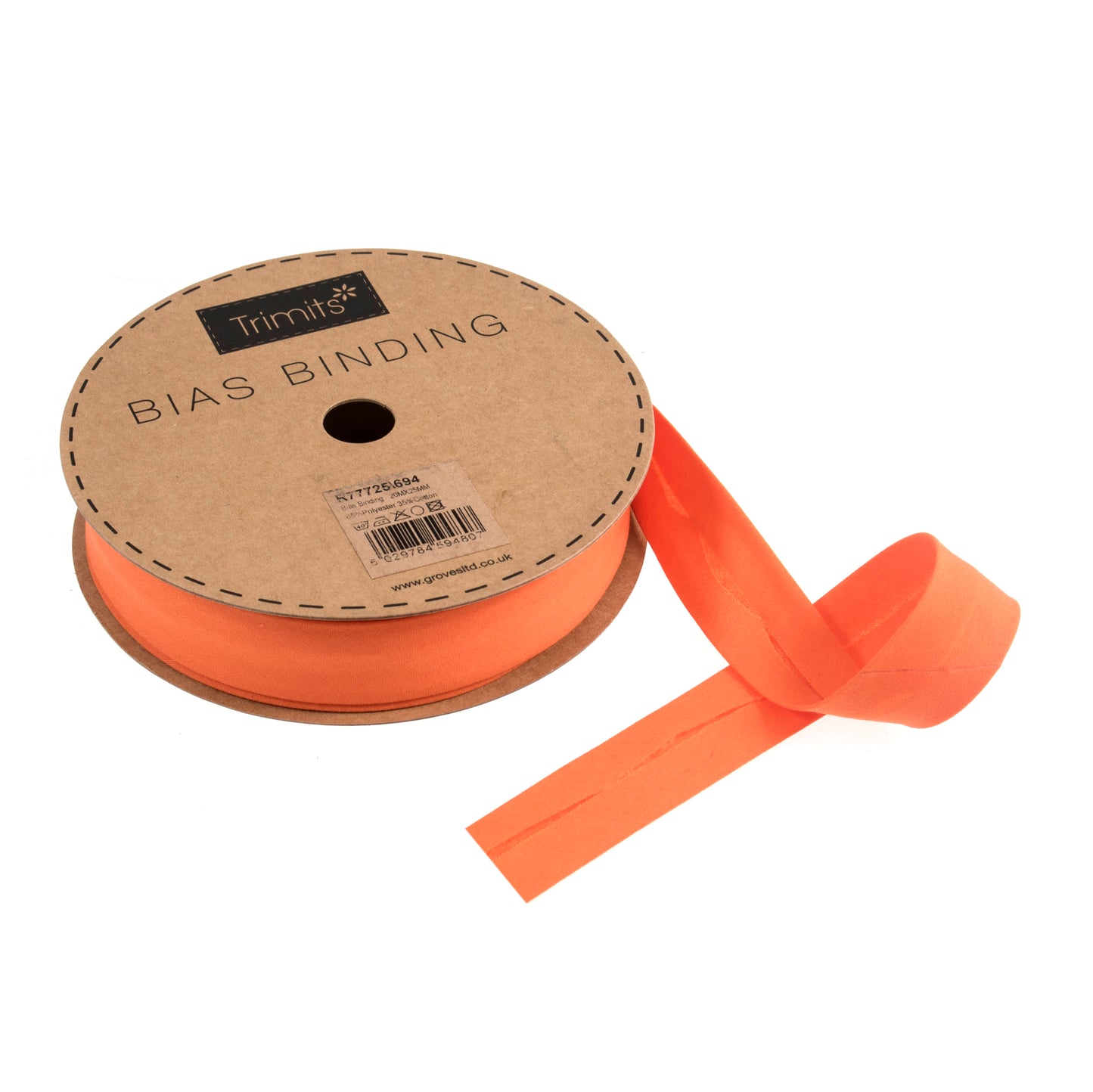 Polycotton Bias Binding 25mm: Orange