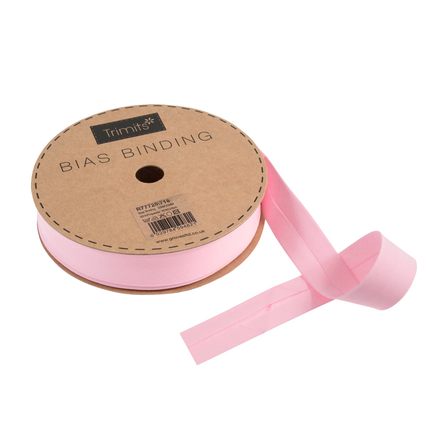Polycotton Bias Binding 25mm: Light Pink
