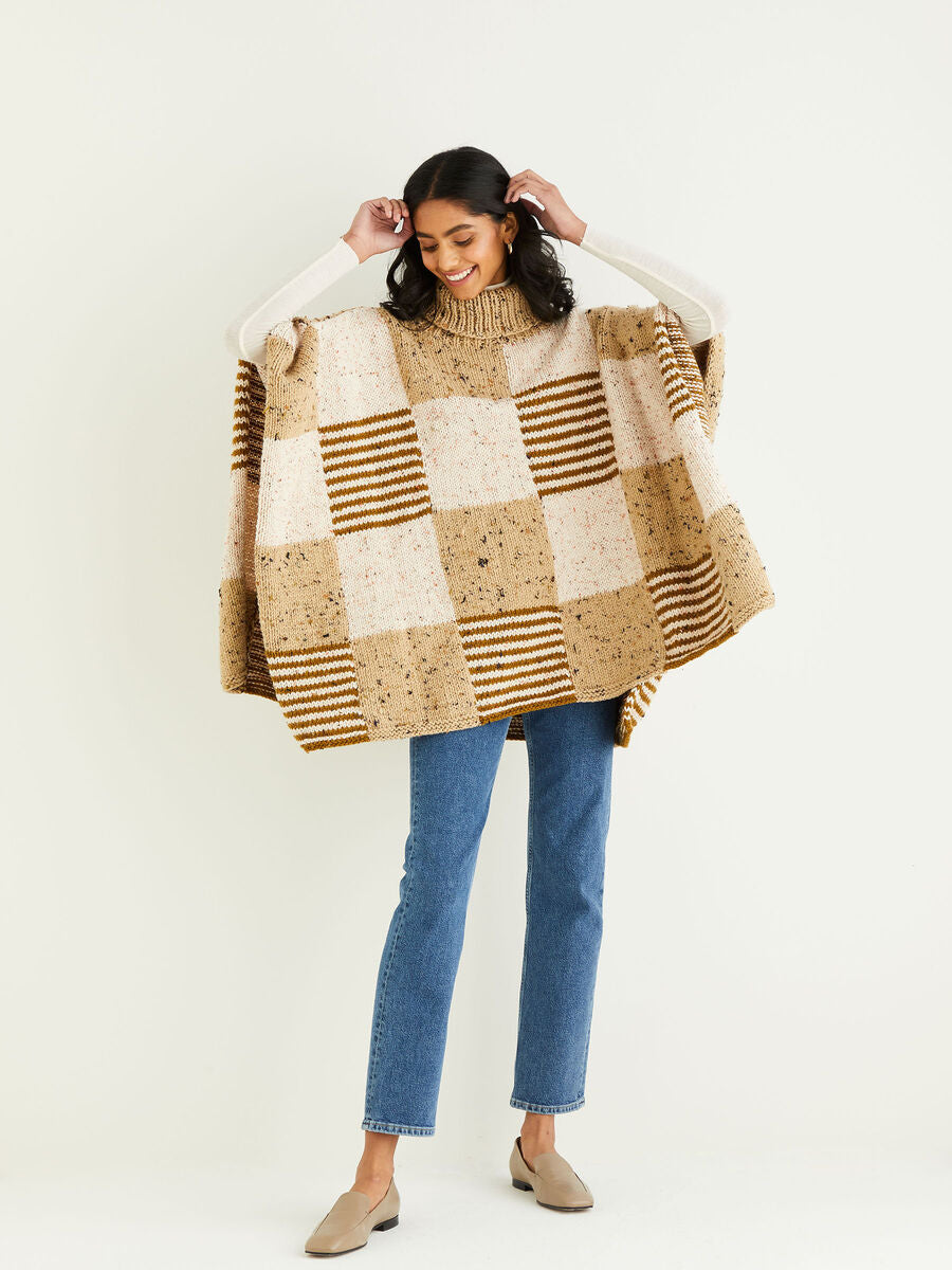 Roll Neck Check Poncho in Hayfield Bonus Chunky Tweed 10344
