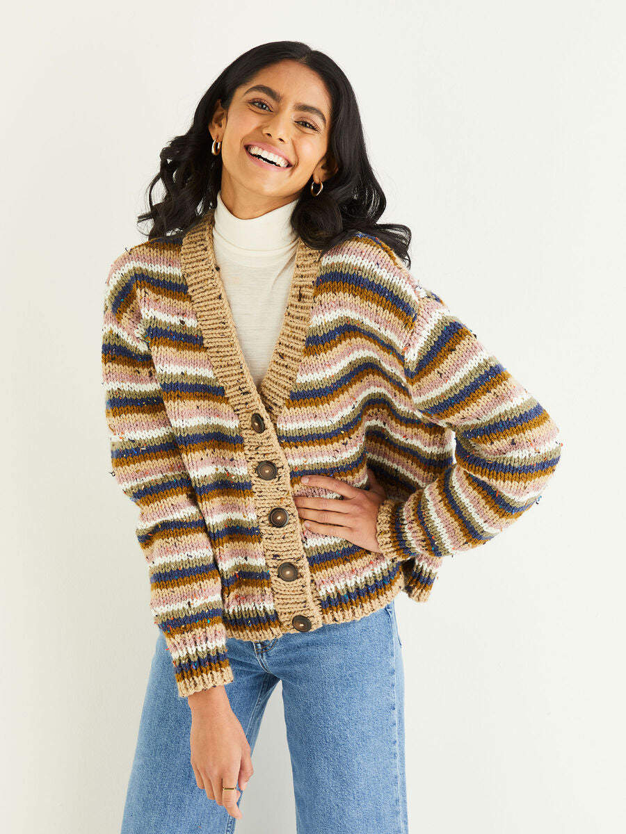 Striped Cardigan in Hayfield Bonus Chunky Tweed 10342