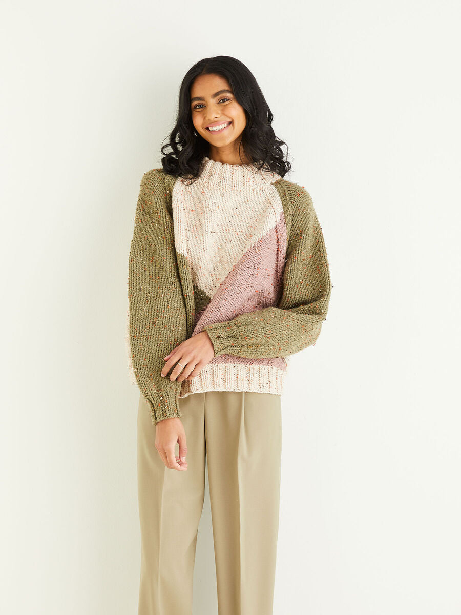 Intarsia Colour Block Sweater in Hayfield Bonus Chunky Tweed 10345