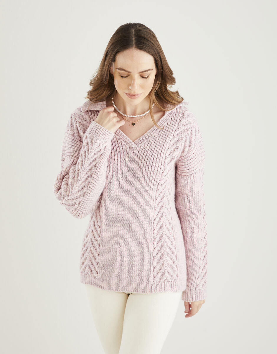 V-Neck Collared Sweater in Hayfield Bonus Aran 10612