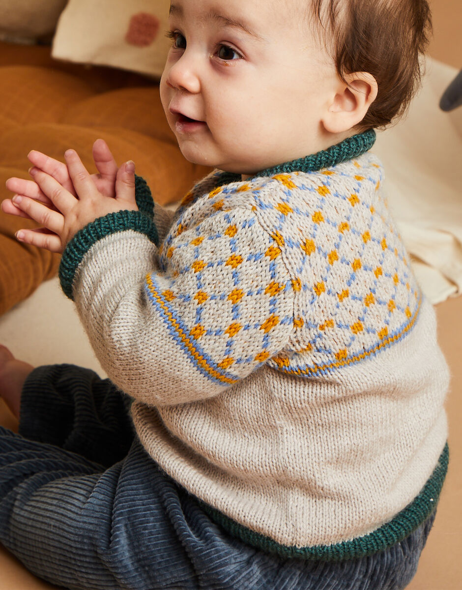 Plaid and Plain Cardigan in Sirdar Snuggly 4 Ply 5515