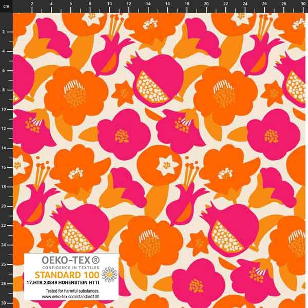 Orange and Cerise Floral Jersey from Stof Fabrics