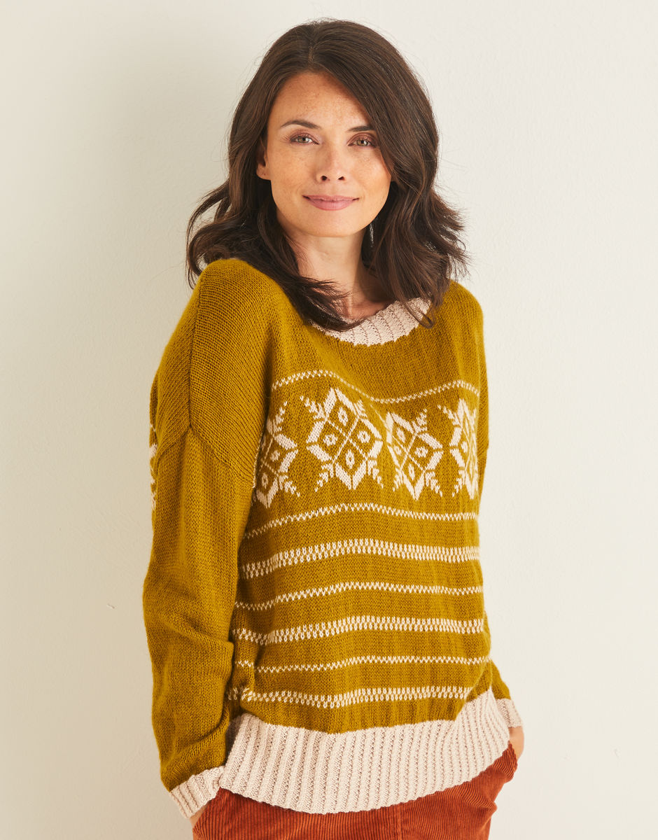 Fair Isle Striped Slouchy Sweater in Sirdar Country Classic 4 Ply 10135