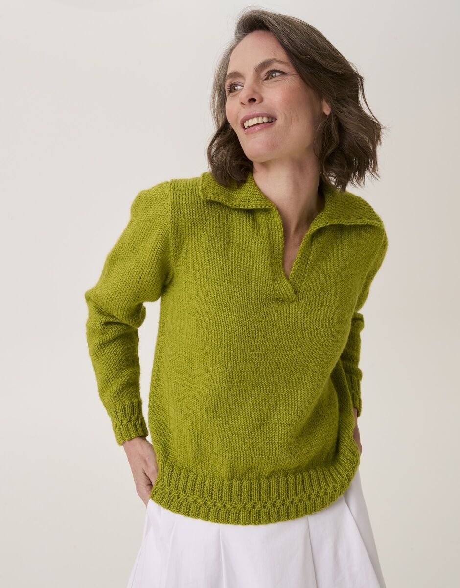 Branched Rib Polo Sweater in Sirdar Loveful Bio Blend (10911)