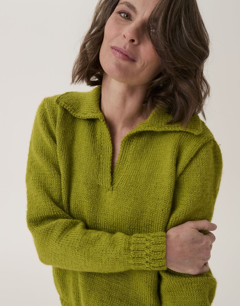 Branched Rib Polo Sweater in Sirdar Loveful Bio Blend (10911)