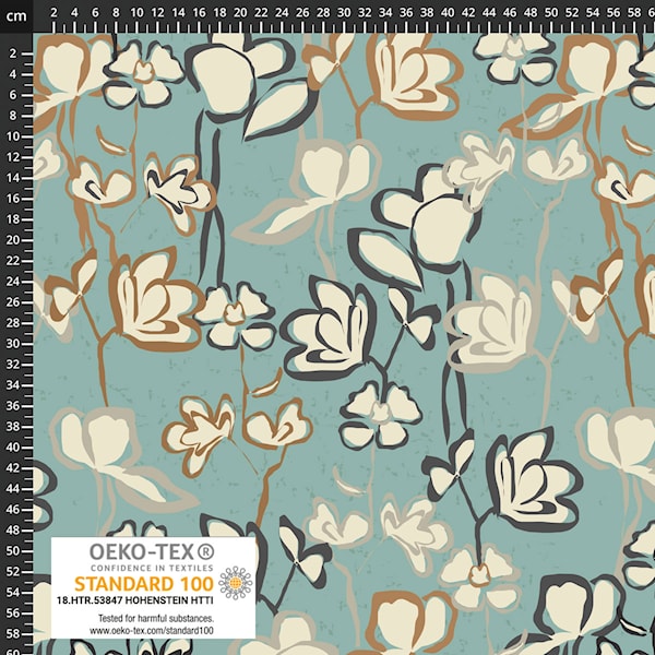 Light & Lush Viscose Twill: Blue/Gold Abstract Floral