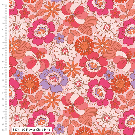 Flower Child Viscose by The Crafty Pie: Pink (3474-02)