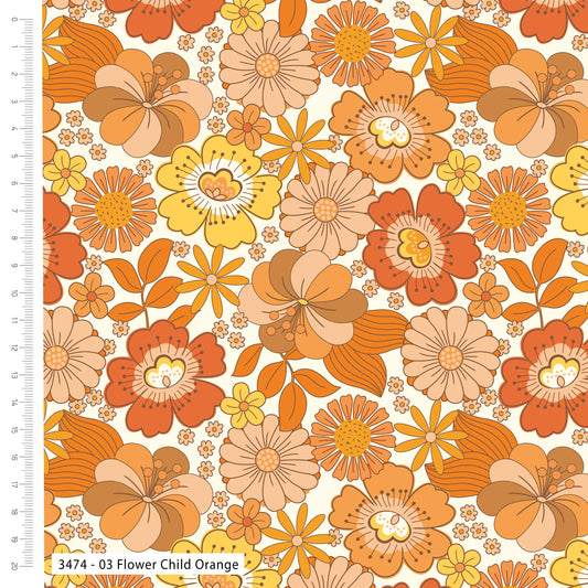 Flower Child Viscose by The Crafty Pie: Orange (3474-03)