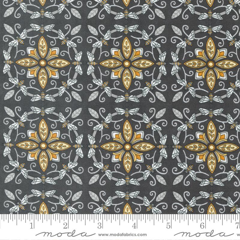 Honey and Lavender by Deb Strain for Moda Fabrics: Bumble Bees Tiles - Charcoal (56081-17)