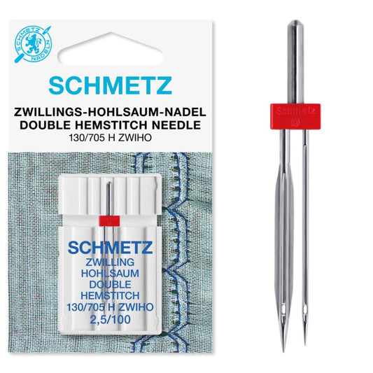 Schmetz Double Hemstitch Sewing Machine Needle 2.5/100 (130/705 H ZWIHO)