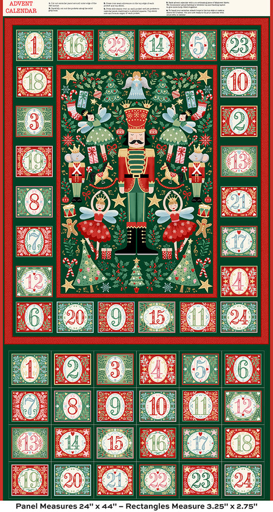 The Nutcracker by Makower: Advent Panel - Green