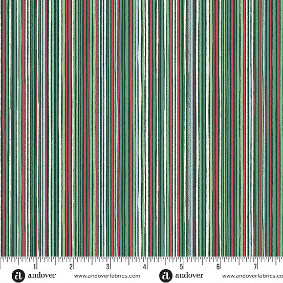 Country Christmas by Makower: Fine Stripe - Green