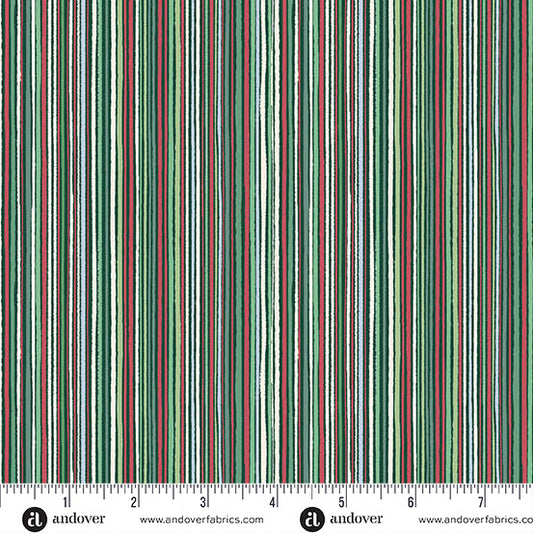 Country Christmas by Makower: Fine Stripe - Green