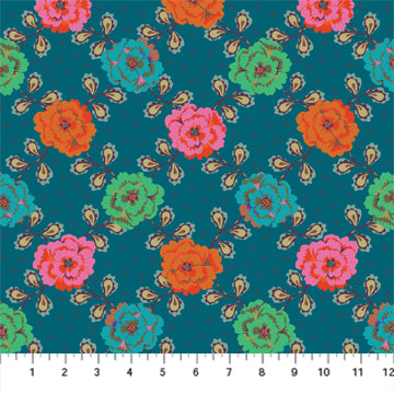 Kindred Sketches by Kathy Doughty for Figo Fabrics: Teal (90527-64)