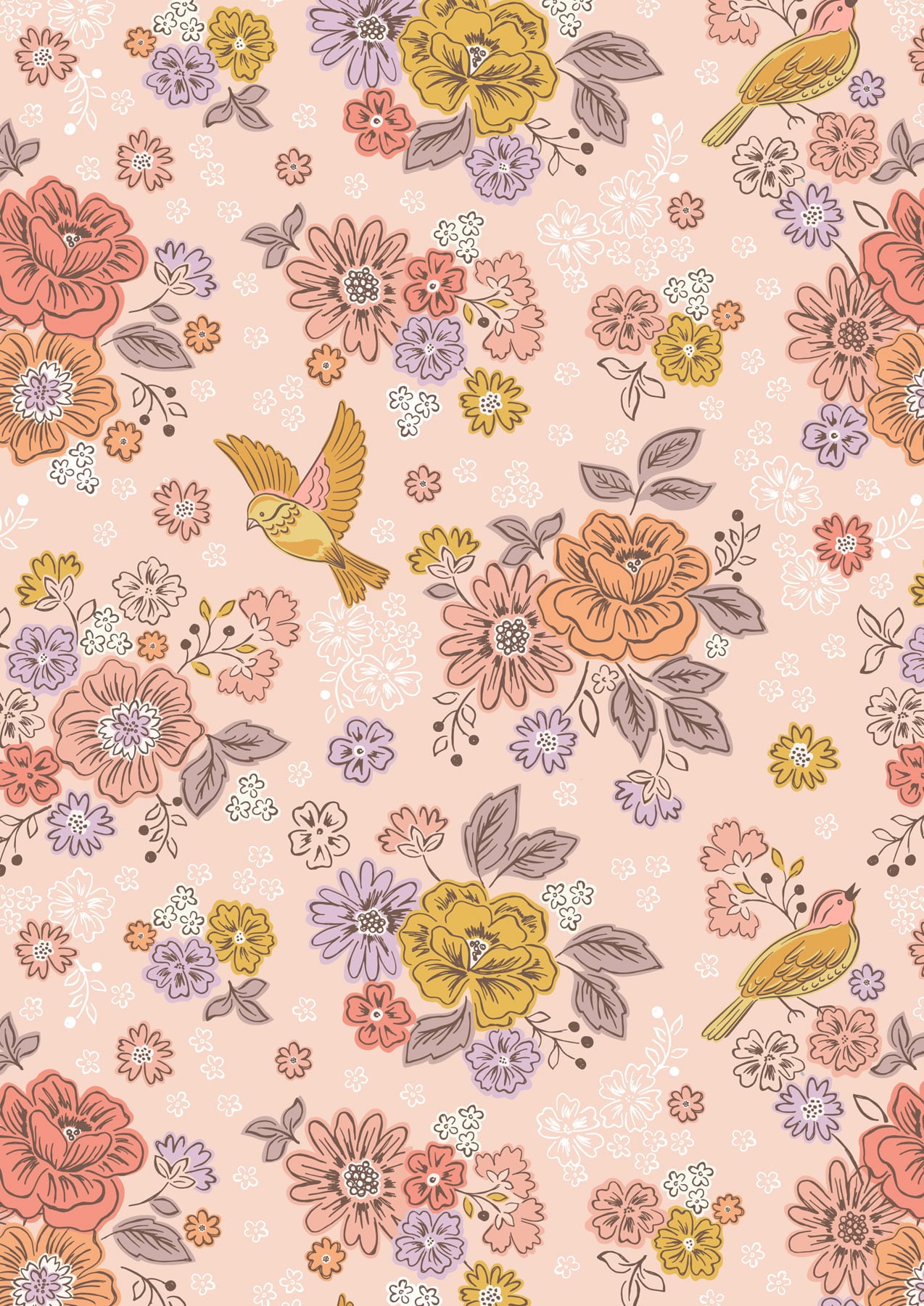 Hannahs Flowers by Lewis & Irene: Songbirds and Flowers on Rose (A614.2)