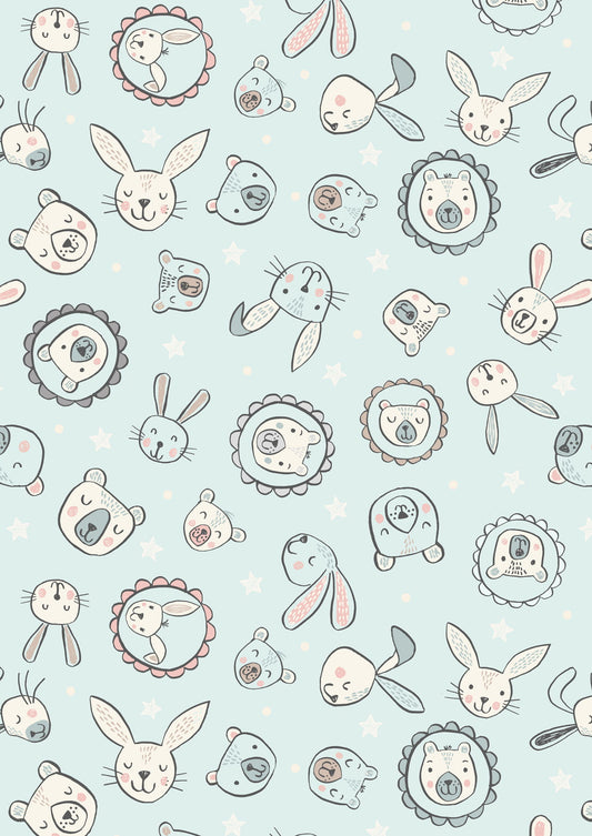 Bella Bunny & Bear by Lewis & Irene: Bella & Bear Faces on Pale Blue (A649.1)