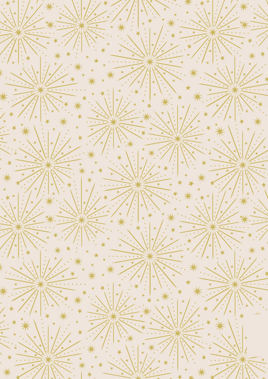 Honey Bee by Lewis and Irene: Gold Metallic Starburst on Dark Cream (A652.1)