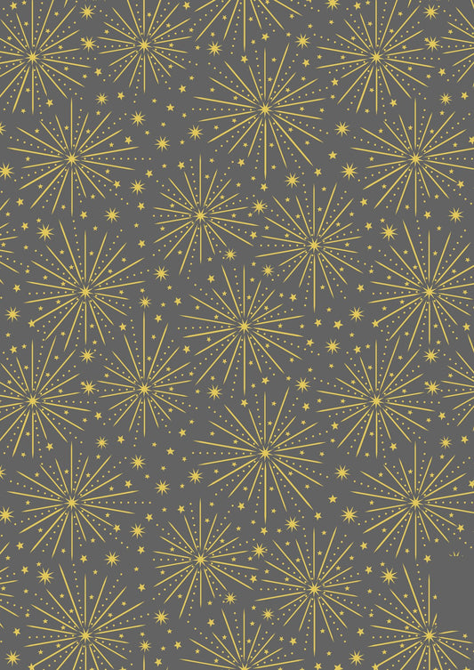 Honey Bee by Lewis and Irene: Gold Metallic Starburst on Dark Grey (A652.3)