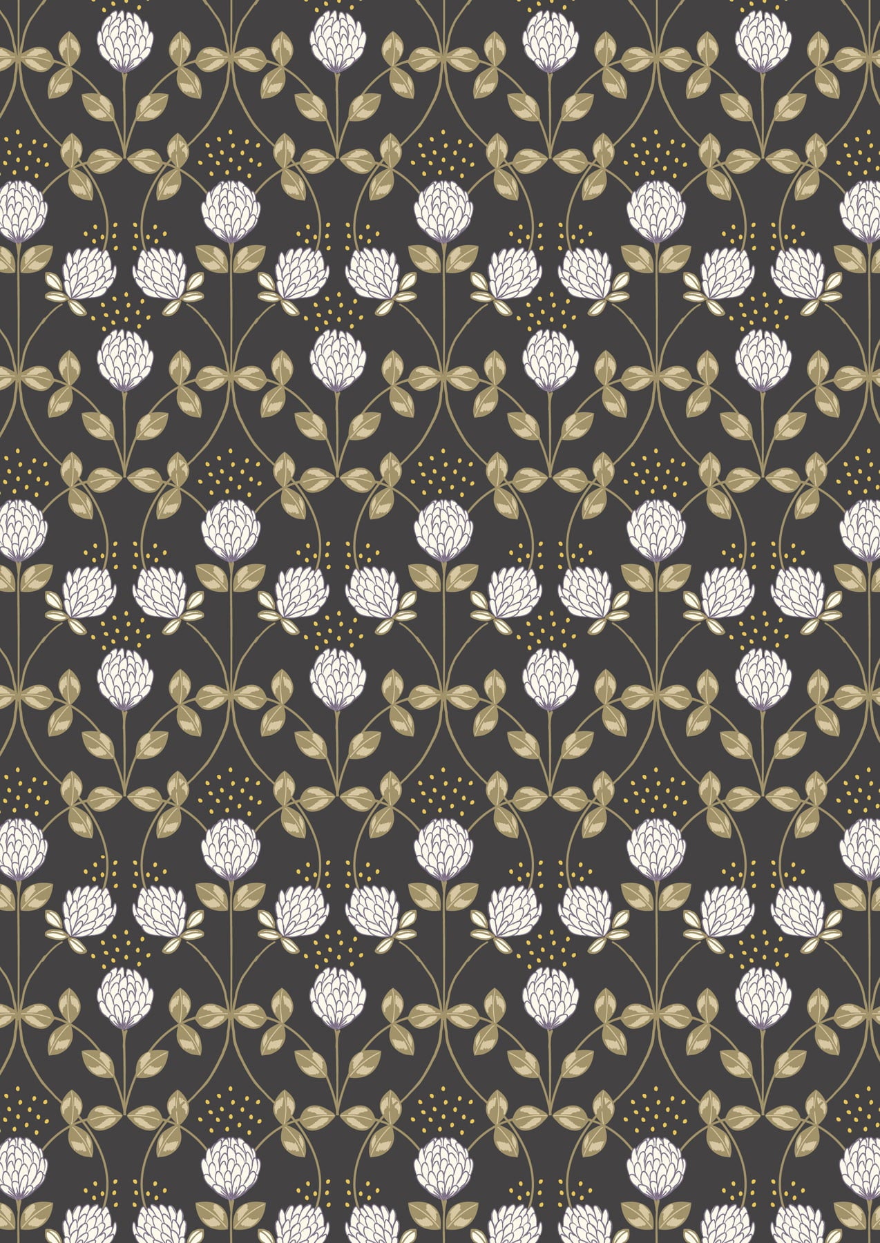 Honey Bee by Lewis and Irene: Clover on Charcoal with Gold Metallic (A653.3)