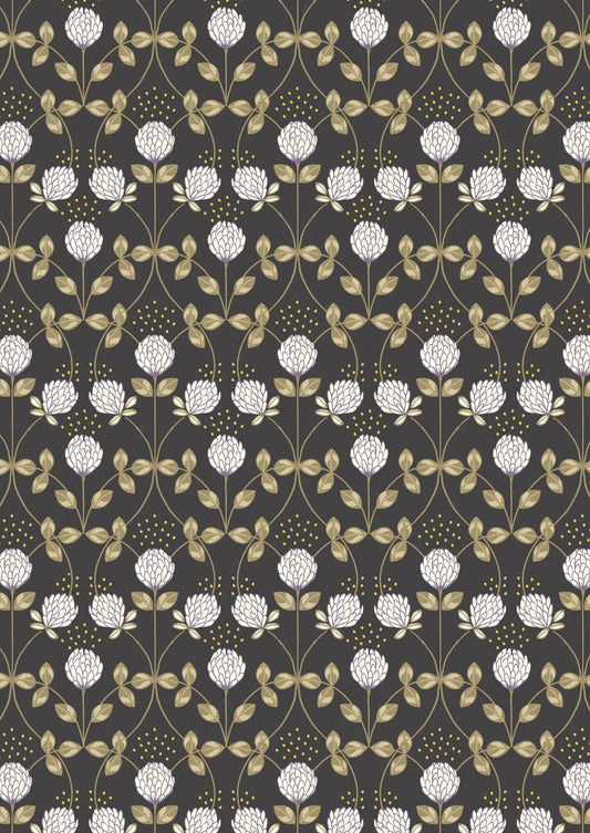 Honey Bee by Lewis and Irene: Clover on Charcoal with Gold Metallic (A653.3)