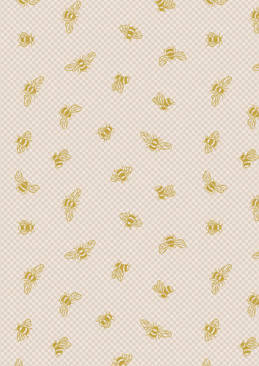 Honey Bee by Lewis and Irene: Metallic Gold Bees on Cream (A654.1)