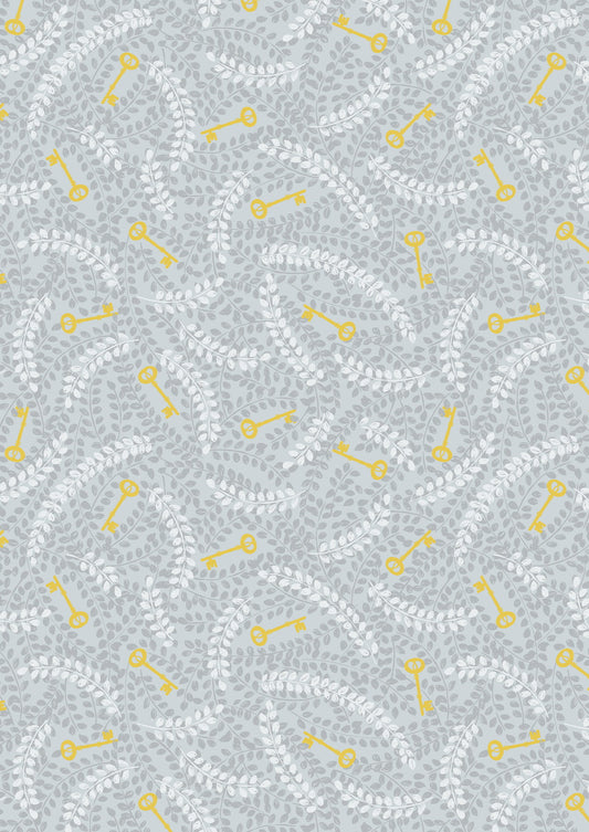 The Secret Winter Garden by Lewis & Irene: Gold Metallic Keys on Grey (A657.1)