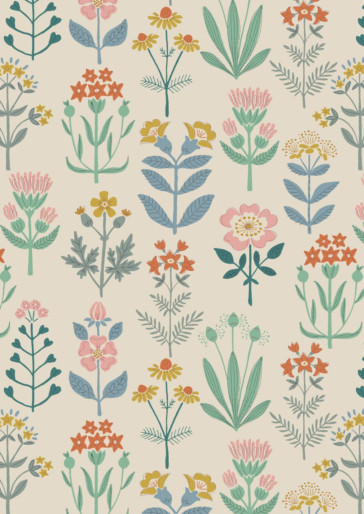 Majolica by Jo Rose for Lewis & Irene: Majolica Floral on Dark Cream (A661.1)