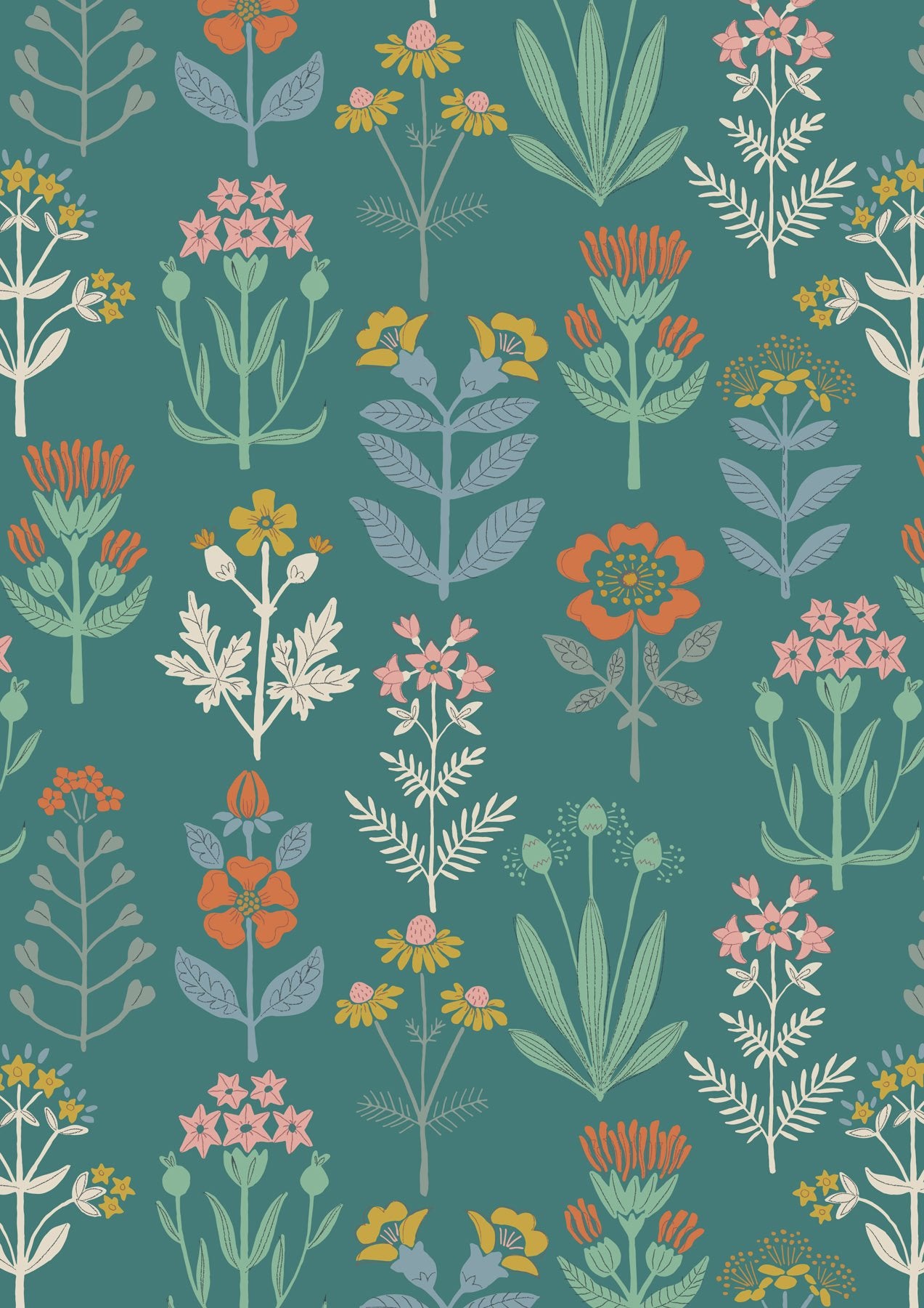 Majolica by Jo Rose for Lewis & Irene: Majolica Floral on Garden Green (A661.2)