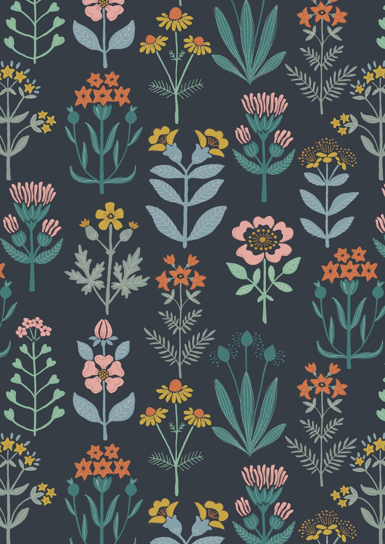 Majolica by Jo Rose for Lewis & Irene: Majolica Floral on Dark Blue (A661.3)