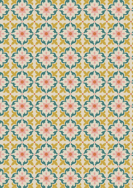 Majolica by Jo Rose for Lewis & Irene: Multi Tile on Dark Cream (A663.1)