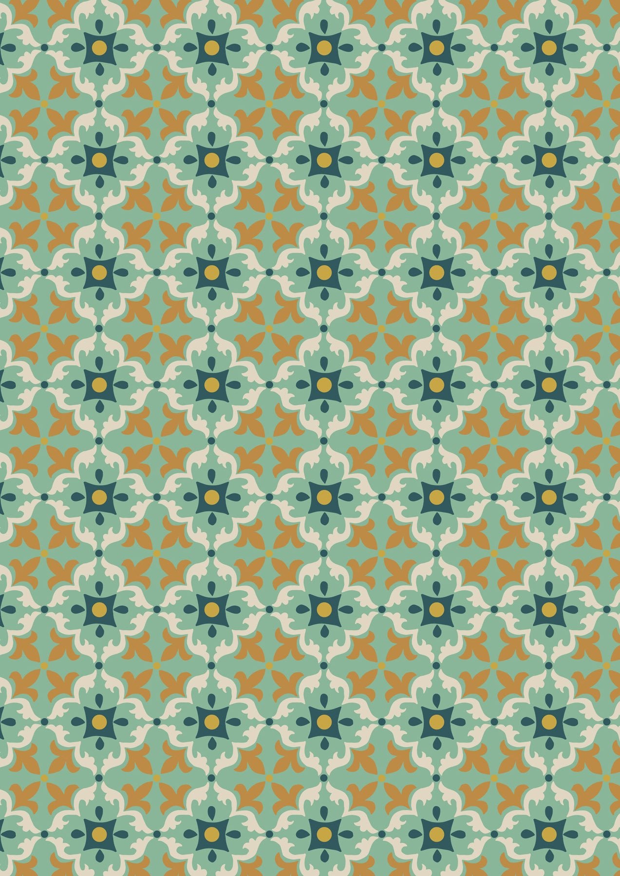 Majolica by Jo Rose for Lewis & Irene: Multi Tile on Minty Green (A663.2)