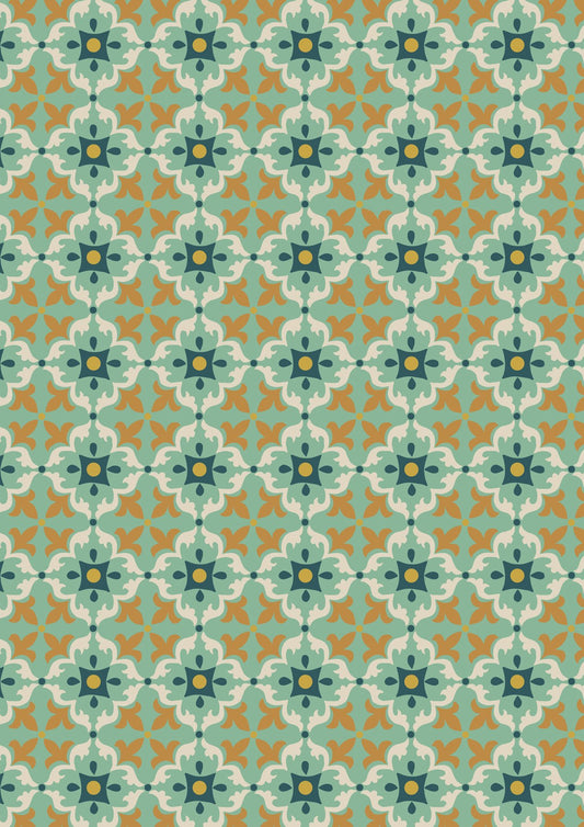 Majolica by Jo Rose for Lewis & Irene: Multi Tile on Minty Green (A663.2)