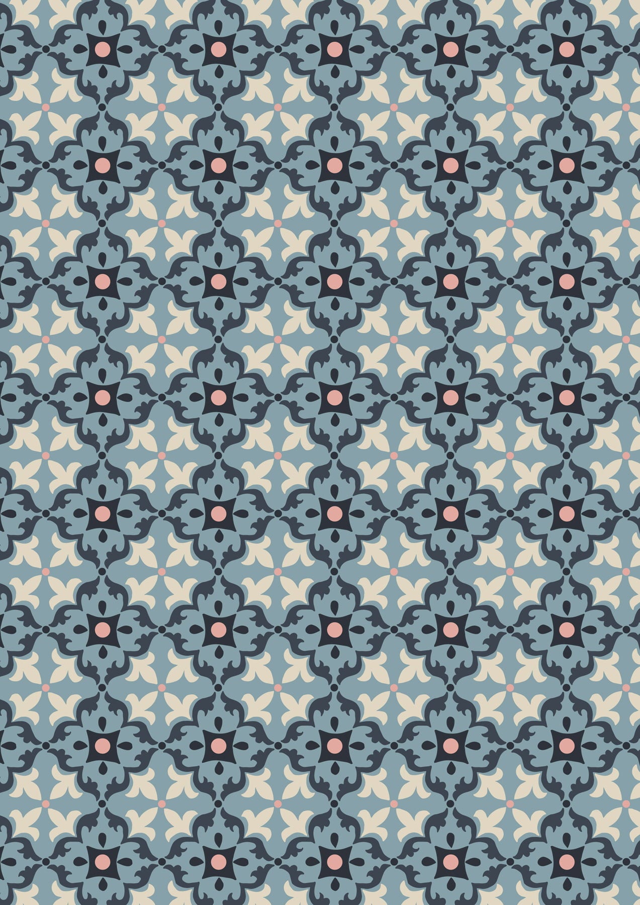 Majolica by Jo Rose for Lewis & Irene: Multi Tile on Blue (A663.3)